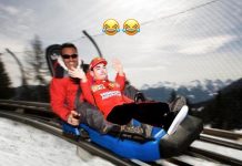 Charles Leclerc in una discesa virtuale sull’Alpine Coaster Gardonè ai pendii del Latemar