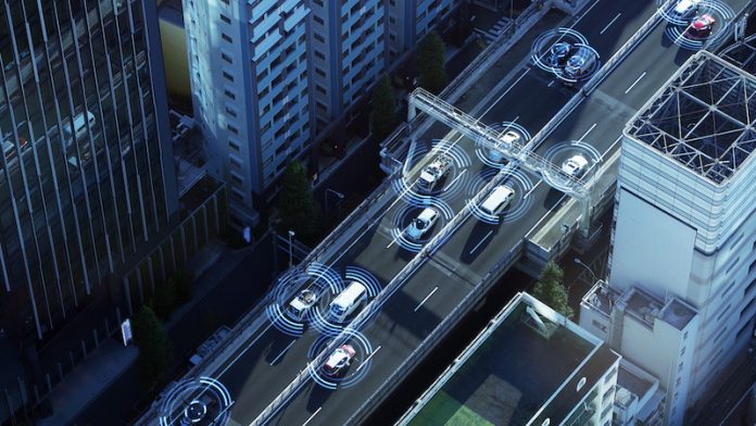 Automotive sensing system concept. Autonomous car. Driver assistant system. Adaptive cruise control.