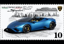 Automobili Lamborghini lancia il suo primo francobollo digitale da collezione in collaborazione con Bitstamps e lo dedica a la Huracán EVO RWD Spyder
