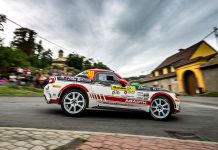 Tridente di Abarth 124 rally al Barum Czech Rally Zlín, quarto round del FIA European Rally Championship 2021